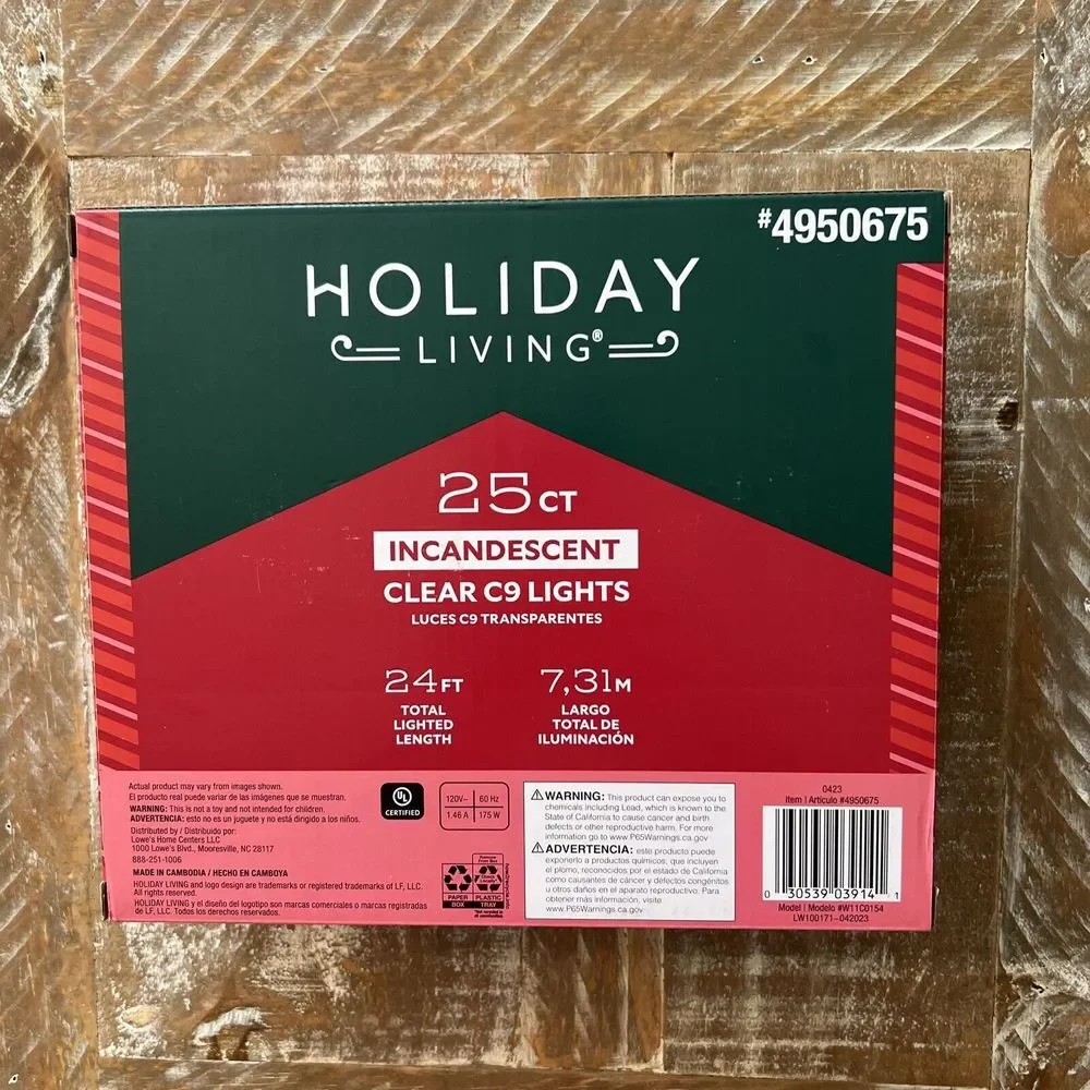 Holiday Living 25 Incandescent Clear C9‎ Christmas Lights Indoor/Outdoor